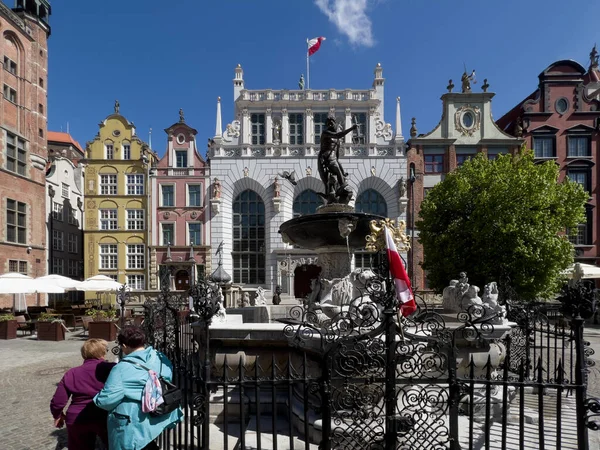 Neptün Çeşme Heykel Uzun Market Street Gdansk Polonya — Stok fotoğraf