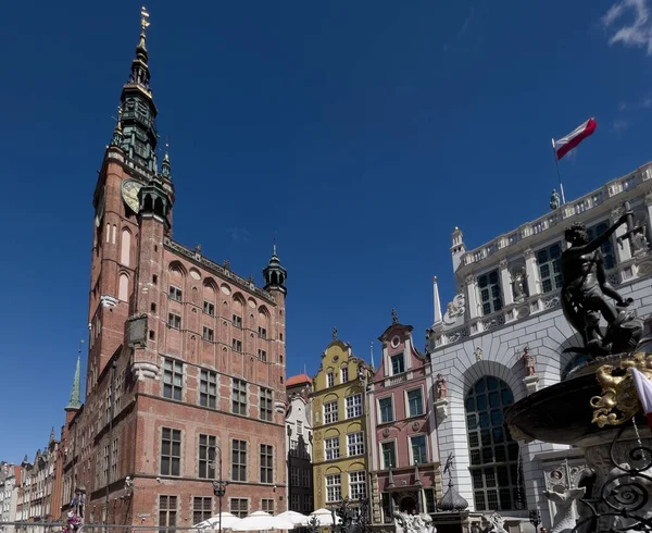 Neptün Çeşme Heykel Uzun Market Street Gdansk Polonya — Stok fotoğraf