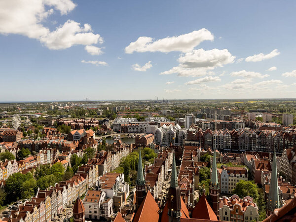 View of the old part of Gdansk from the tower of St. Mary's Basilica. Poland