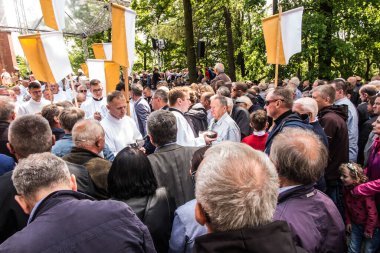 Piekary Sl, Poland, May 29, 2022: Pilgrimage of men and young people to the Sanctuary of Mary, Mother of Love and Social Justice in Piekary Slaskie
