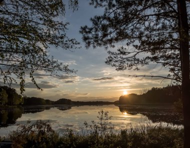 Sunset at the lake in Zielona in Poland in Upper Silesia (Gorny Slask)
