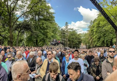 Piekary Sl, Poland, May 29, 2022: Pilgrimage of men and young people to the Sanctuary of Mary, Mother of Love and Social Justice in Piekary Slaskie