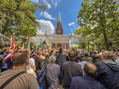 Piekary Sl, Poland, May 29, 2022: Pilgrimage of men and young people to the Sanctuary of Mary, Mother of Love and Social Justice in Piekary Slaskie