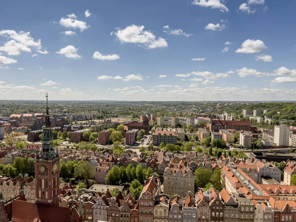 Pohled Starou Část Gdaňsku Věže Baziliky Marie Polsko — Stock fotografie