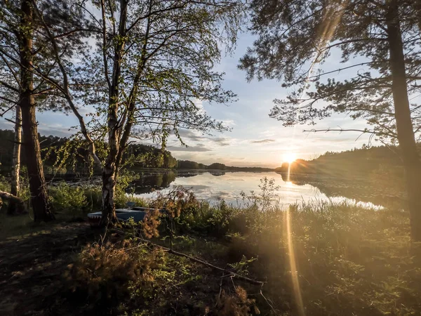 Sunset Lake Zielona Poland Upper Silesia Gorny Slask — Stockfoto