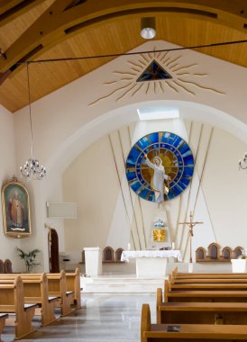 Olszyna, Poland, July 9, 2022: Interior of the Church of the Assumption of the Blessed Virgin Mary in Olszyna, Gliwice diocese.