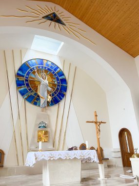 Olszyna, Poland, July 9, 2022: Interior of the Church of the Assumption of the Blessed Virgin Mary in Olszyna, Gliwice diocese.