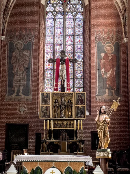 Torun Poland, May 09, 2022: Interior of the Cathedral of St. John the Baptist and John the Evangelist in Torun. Figure of the Risen Jesus.