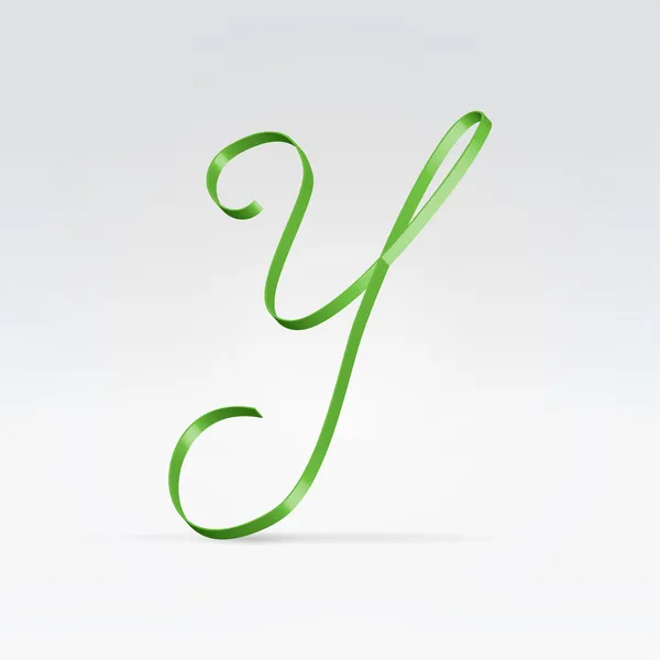 Thin green satin ribbon typeface — Stock Vector