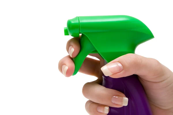 Segurando um frasco de spray — Fotografia de Stock