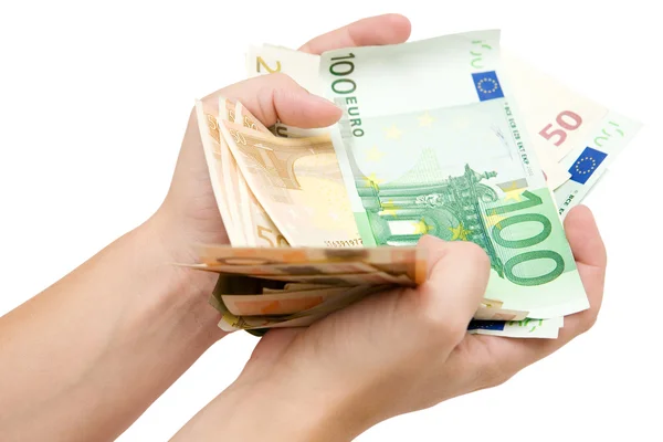 Handvol euro-bankbiljetten — Stockfoto