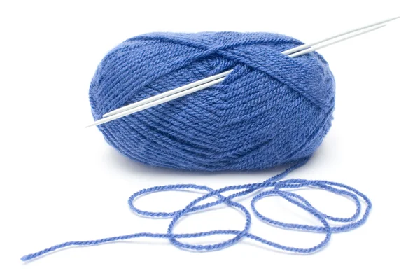 Blue Wool and Needles — Stock Photo, Image