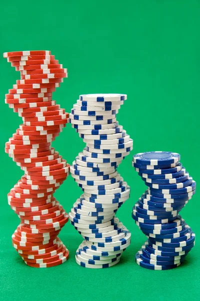 Três pilhas de fichas de poker — Fotografia de Stock