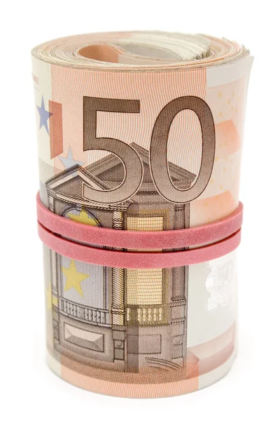 Rouleau de billets en euros — Photo