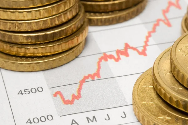 Stock Chart with Stacked Coins — Stock Photo, Image