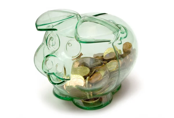 Transparante piggy bank — Stockfoto