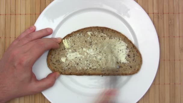 Pan con mantequilla y mermelada - Time Lapse — Vídeo de stock