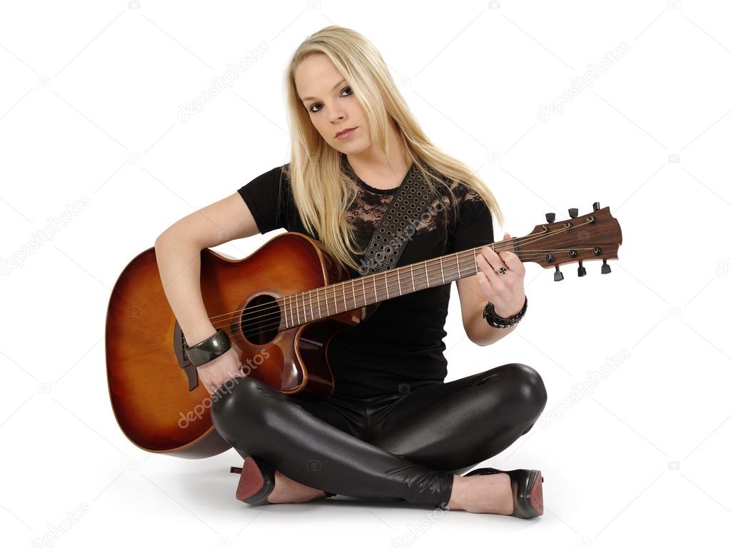 ギターの床に座ってください ストック写真 C Sumners