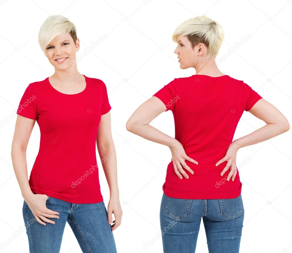 Cute female with blank red shirt