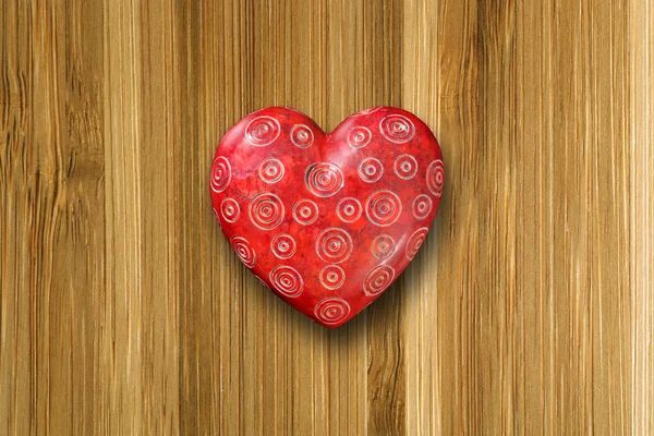 Red heart on old wood background — Stock Photo, Image