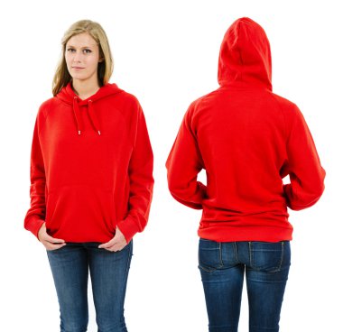 Female wearing blank red hoodie clipart