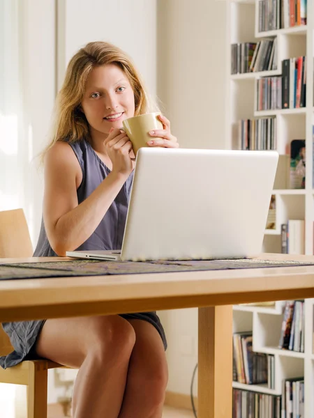 Using a laptop at home — Stock Photo, Image