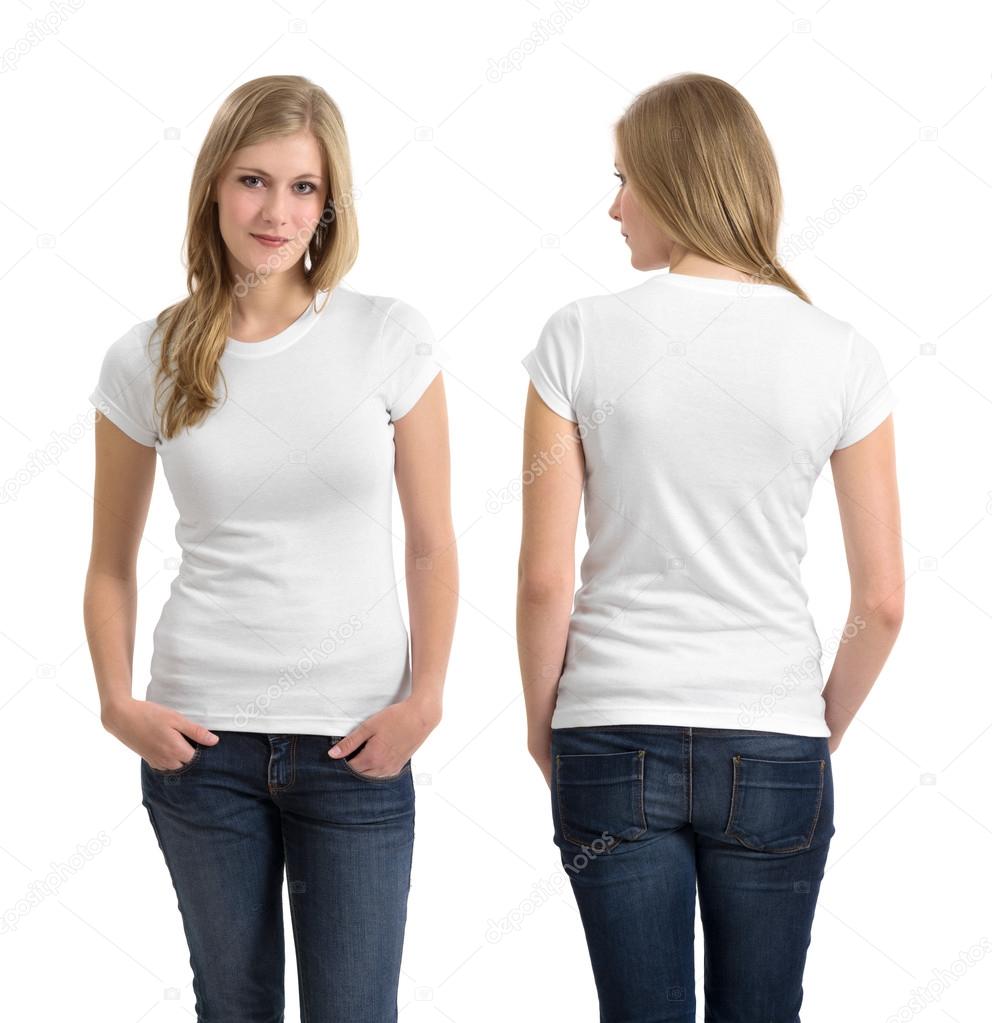 Blond female with blank white shirt