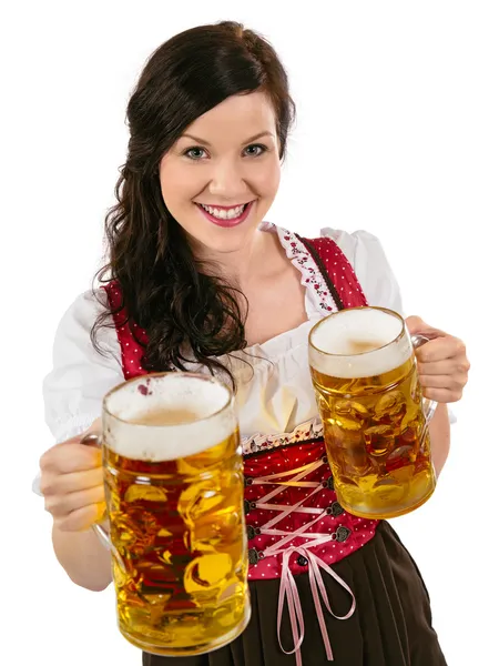 Hermosa camarera Oktoberfest con cerveza — Foto de Stock
