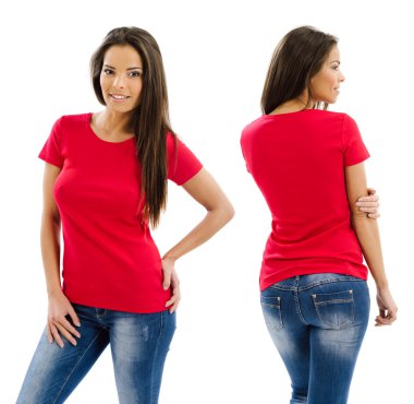 seksi kadın boş kırmızı gömlek ile poz