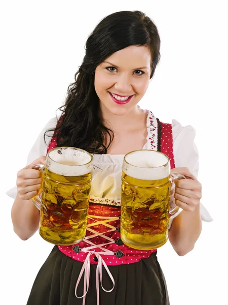 Hermosa mujer sirviendo cerveza Oktoberfest — Foto de Stock