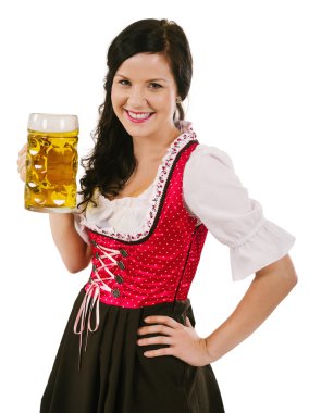 Oktoberfest bira tutan gülümseyen kadın