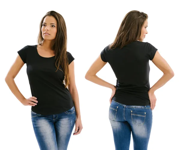Prachtige model poseren met lege zwarte shirt — Stockfoto