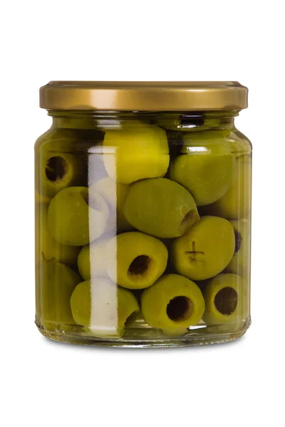 Izolované sklenice oliv — Stock fotografie