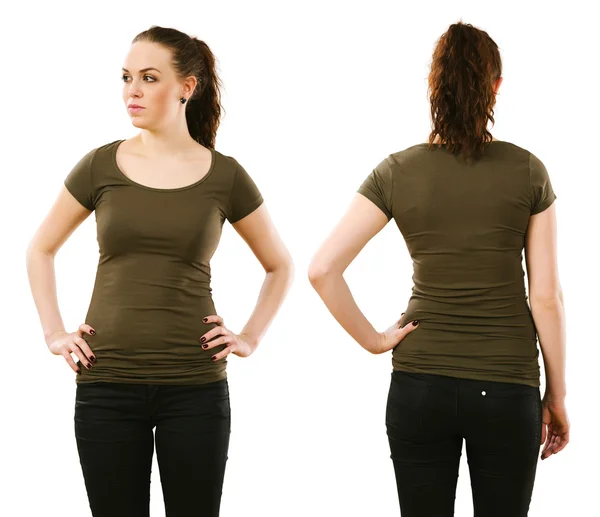 Mujer con camisa verde oliva en blanco — Foto de Stock