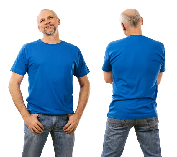 Man in his forties wearing blank blue shirt — Stock Photo, Image