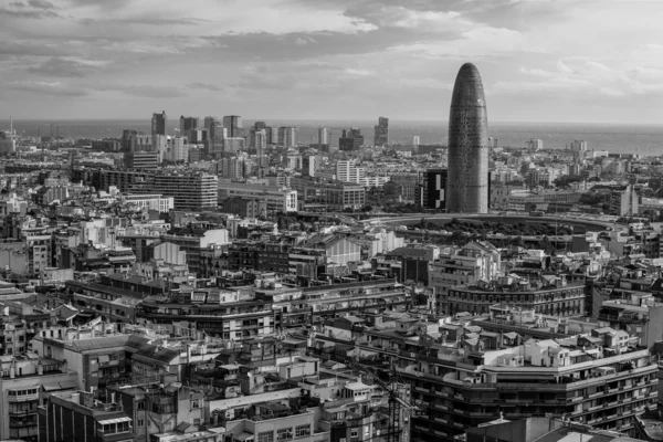 Cityscape of Barcelona black and white — Stock Photo, Image