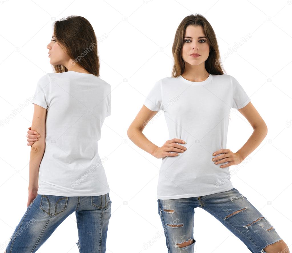 Sexy woman with blank white shirt and jeans