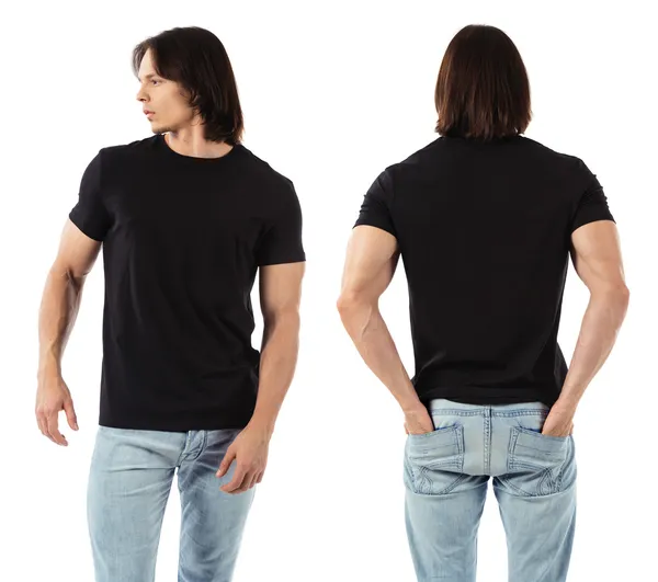 Man wearing blank black shirt — Stock Photo, Image