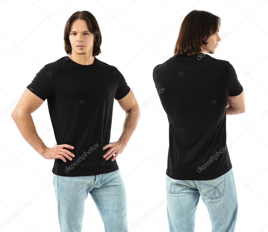 Muscular man wearing blank black shirt