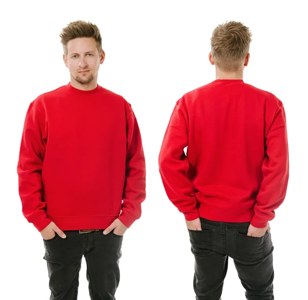 Homme posant avec sweat blanc rouge — Photo