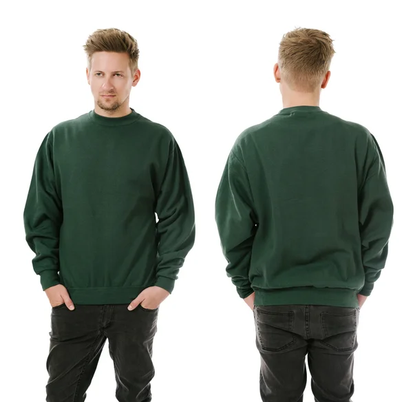 Hombre posando con sudadera verde en blanco — Foto de Stock