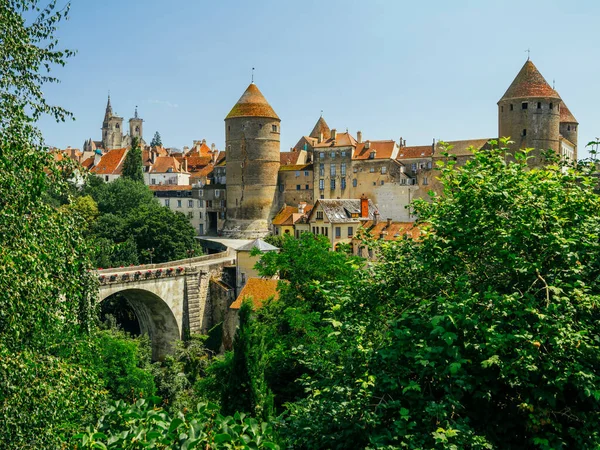 Vár Pont Pinard Folyó Armancon Történelmi Város Semur Auxois Burgundia — Stock Fotó