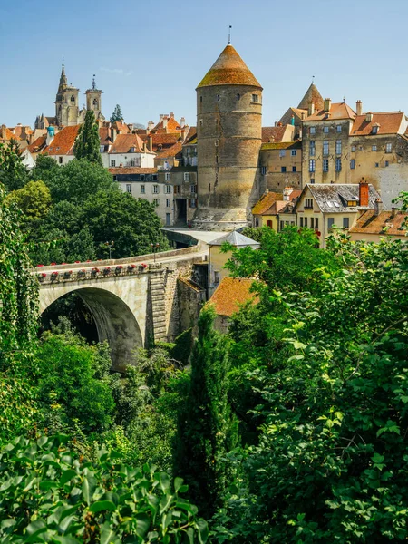 Vár Pont Pinard Folyó Armancon Történelmi Város Semur Auxois Burgundia Stock Kép