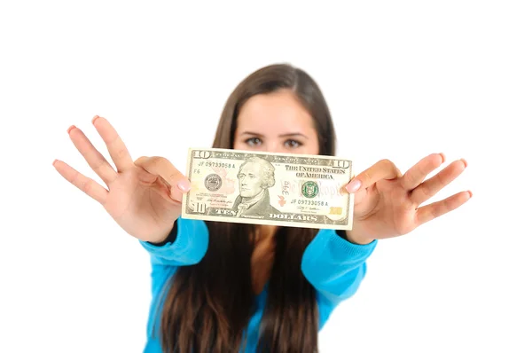 Ung flicka med pengar — Stockfoto