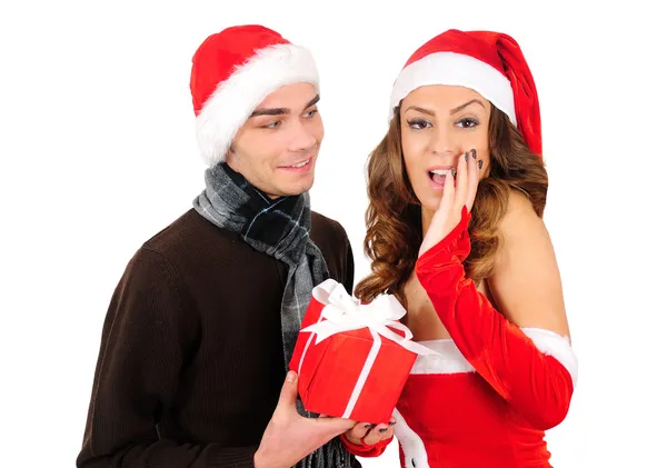 Isolated young christmas couple — Stock Photo, Image