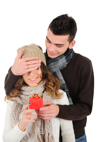 Casal de Natal jovem isolado — Fotografia de Stock