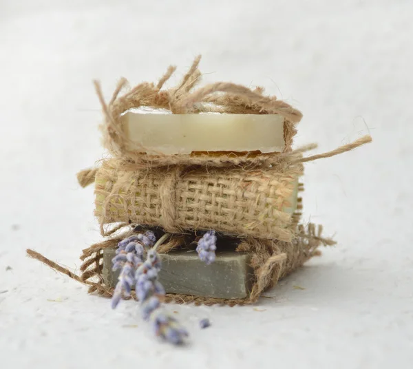 Soap with lavander flowers — Stock Photo, Image