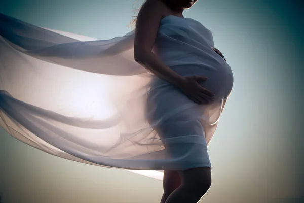 Pregnant woman wrapped in veil — Stock Photo, Image