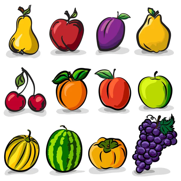 Juego de vectores de dibujo de bocetos de frutas templadas — Vector de stock