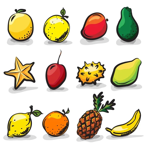 Векторный набор экзотических фруктов — стоковый вектор